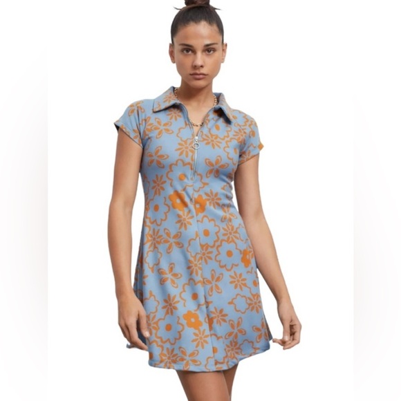 Urban Outfitters Size Medium Blue Orange Arlo Retro Zip Up Mini Dress XS NWT - Picture 1 of 5